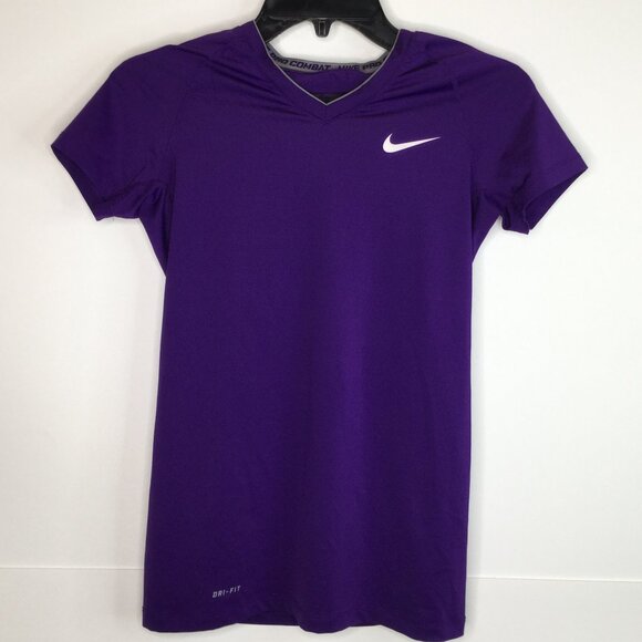 Nike Pro Purple V Neck Short Sleeve Tee Xs T-Shirt Gym Athletic - Picture 1 of 7